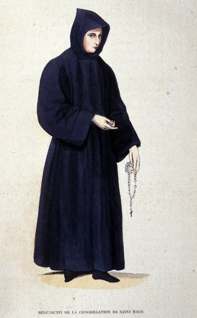 Beneditina da congregação de São Maurício. Gravura de um álbum sobre ordens religiosas, Paris de Unknown artist