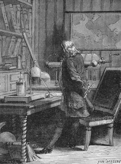 Benjamin Franklin no seu laboratório de Física em Filadélfia. In" Album de la Science", Éditions Jouvet de Unknown artist