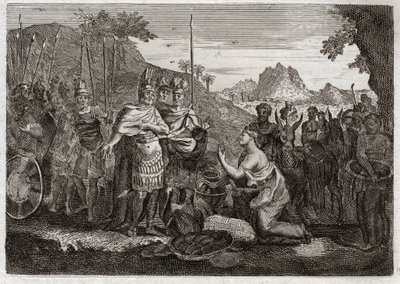 Bíblia de Royaumont, Velho Testamento: Abigail. Abigail, esposa de Nabal, acalma a raiva de Davi com a sua sabedoria. Ilustração de 1811. de Unknown artist