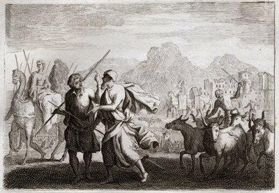 Bíblia de Royaumont, Velho Testamento: Chamada de Abraão. Deus chama Abraão, e lhe ordena que abandone a terra dos caldeus para vir a uma terra que ele prometeu dar-lhe. Ilustração de 1811. de Unknown artist
