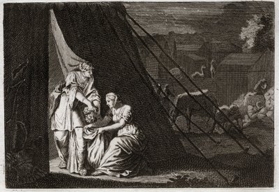 Bíblia de Royaumont, Velho Testamento: Morte de Holoferne. Judith corta a cabeça de Holoferne, ajudada pela empregada Abra, e a bêbada Bethulie. Ilustração de 1811. de Unknown artist