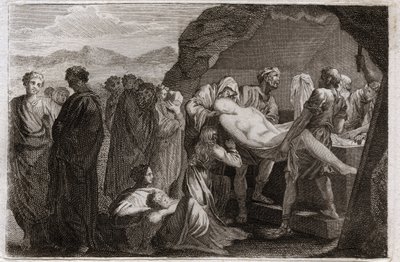 Bíblia de Royaumont, Velho Testamento: Morte de Sara. Sara (Sarah) morre. Abraão para enterrá-lo comprou um sepulcro da cidade de Geth. Ilustração de 1811. de Unknown artist