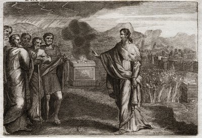 Bíblia de Royaumont, Velho Testamento: A derrota dos filisteus. Samuel oferece um holocausto a Deus. Então os judeus defendem os filisteus. Ilustração de 1811. de Unknown artist