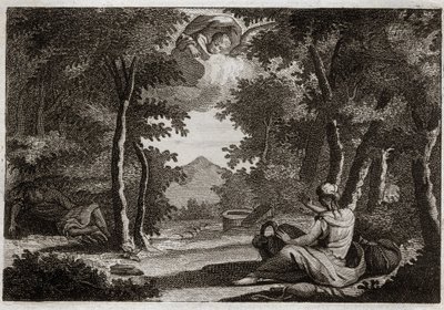 Bíblia de Royaumont, Velho Testamento: Vôo de Agar. Agar (Agar) sobe contos Sara (Sarah), sua amante. Sara conversa com a sua insolência com severidade. Agar não a pode sofrer e fugiu de casa no deserto, ou um Anjo fala com ela para trazê-la de volta com S de Unknown artist