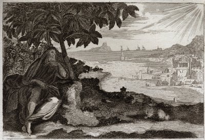 Bíblia de Royaumont, Velho Testamento: A sobremesa de Hera. Deus mostra por um exemplo sensível, ao seu profeta Jonas, o quanto ele ama os homens, e o quanto sofre quando é obrigado a puni-los. Ilustração de 1811. de Unknown artist