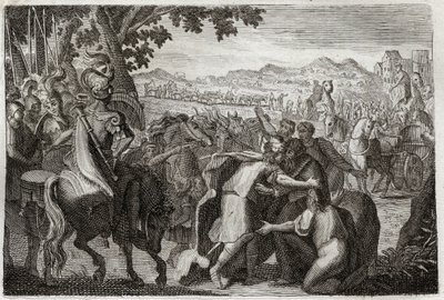 Bíblia de Royaumont, Velho Testamento: Jacob vai para o Egipto. Jacó vai encontrar José com toda a sua família. Ilustração de 1811. de Unknown artist