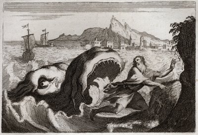 Bíblia de Royaumont, Velho Testamento: Jonas na baleia. O profeta Jonas vive numa baleia, e sai vivo. Ilustração de 1811. de Unknown artist