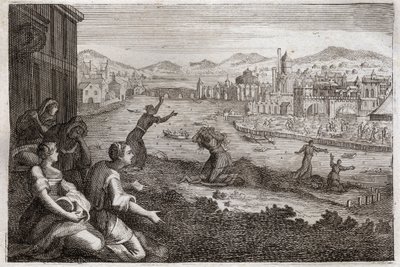 Bíblia de Royaumont, Velho Testamento: Parteiras do Egipto. O Faraó faz com que os filhos homens dos israelitas sejam atirados ao Nilo. Ilustração de 1811. de Unknown artist