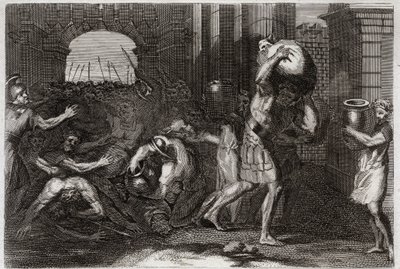 Bíblia de Royaumont, Velho Testamento: Predição de Eliseu. Um Senhor de Samaria, tendo enganado as palavras de Eliseu, está lotado a seus pés. Ilustração de 1811. de Unknown artist