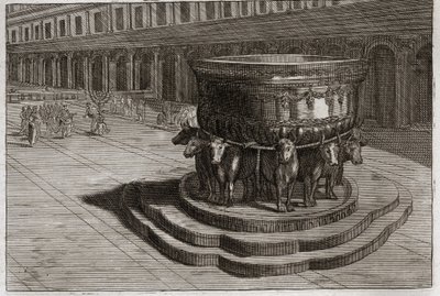 Bíblia de Royaumont, Velho Testamento: Mar de descaramento. O ferro fundido geralmente chama o Mar de descarnado para lavar os pés e as mãos dos sacerdotes quando entram no templo. Ilustração de 1811. de Unknown artist