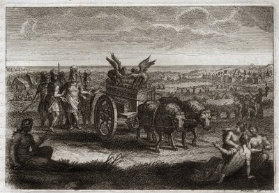 Bíblia de Royaumont, Velho Testamento: A Arca voltou. Os filisteus enviam a Arca da Aliança de volta à Judéia para evitar os males que ela lhes causou todos os dias. Ilustração de 1811. de Unknown artist
