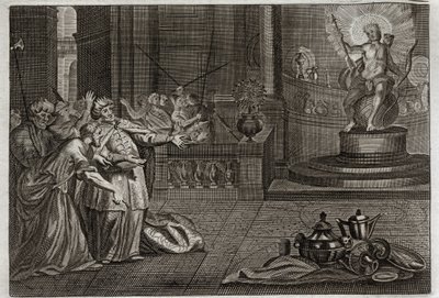 Bíblia de Royaumont, Velho Testamento: O Ídolo de Bel. Daniel destruiu o Ídolo de Bel, e matou um dragão que os babilônios adoravam. Ilustração de 1811. de Unknown artist