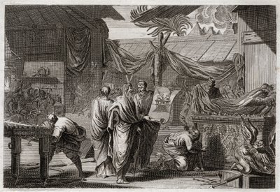 Bíblia de Royaumont, Velho Testamento: O Tabernáculo. Moisés faz o Tabernáculo montado de acordo com a ordem que ele tinha recebido de Deus. Ilustração de 1811. de Unknown artist