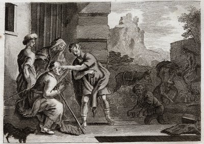 Bíblia de Royaumont, Velho Testamento: Tobia recupera a visão. O jovem Tobie dá a visão ao seu pai, passando por cima dos seus olhos o campo do peixe que ele pescou, a conselho do Arcanjo Rafael. O Anjo se dá a conhecer a eles e depois desaparece. Illustra de Unknown artist