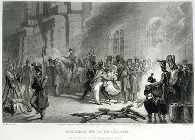 Bivouac de la XI Legion - noite de 22 a 23 de Dezembro de 1830 - em "Fasttes de Gardes nationales de France". de Unknown artist