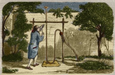 Botânica: experiência de Stephen Hales (1677-1761) na força de ascensão da véspera em 1727. Gravura a partir de 1859 em "Le Musee Des Sciences". de Unknown artist