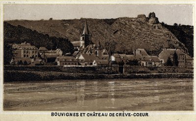 Bouvignes sur Meuse e Creve Coeur castelo (Creve-Coeur ou Crevecoeur), Wallonia, Bélgica de Unknown artist