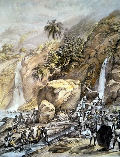 No Brasil, o minério de ouro é lava na Serra do Itacolumi (Minas Gerais). 1820 de Unknown artist
