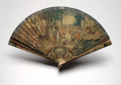 Leque de Brisé com cena de caça, c.1880-1900 (óleo sobre lâminas de celulóide, fita de papel, carapaça de tartaruga falsa e latão) de Unknown artist