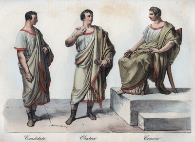 Candidatos - Orador (Orador) - Censor Romano - gravura de "Usos e Costumes de Todos os Povos do Universo". Ou História do Governo, Leis, Milícias, Religião de Todas as Nações desde os tempos mais remotos até ao dia de hoje" 1856 de Unknown artist