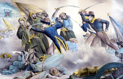 Captura de Constantino na Argélia, em 1837, pelo Marechal Valée. Litografia a cores do século XIX. de Unknown artist