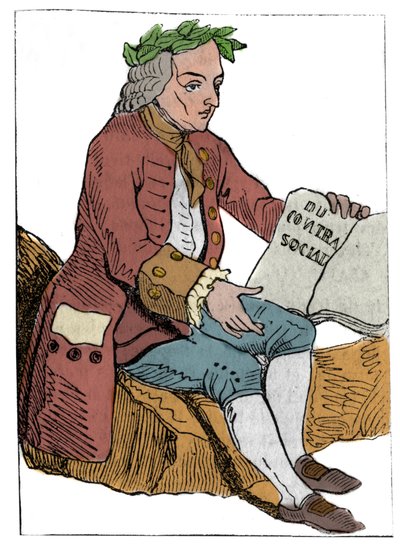 Carta a tocar da República Francesa (1793) publicada na Convenção Nacional em 21/09/1792, após a queda dos Reinos: o caráter do filósofo sob os traços de Jean-Jacques (Jean Jacques) Rousseau "ao contrato social" (1712-1778) de Unknown artist