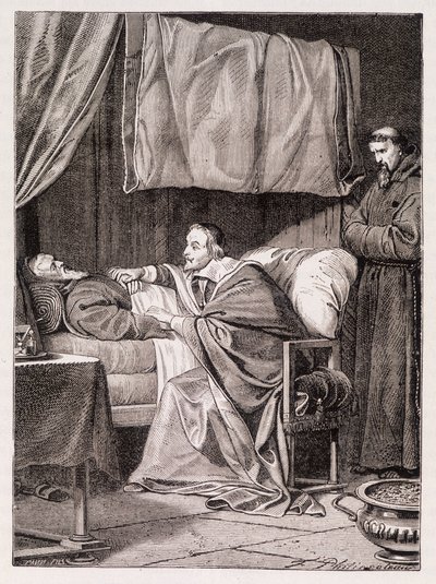 Cardeal Richelieu no leito da morte do Padre José - gravura de Unknown artist