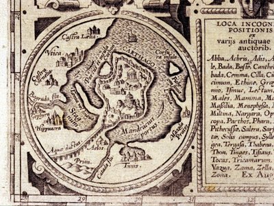Vista de Cartago do Golfo de Tunes em um atlas histórico do século XVII. de Unknown artist