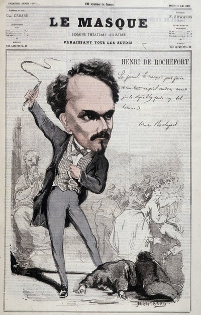 Desenho animado por Henri de Rochefort (1831-1913), jornalista e político francês que exibiu posições republicanas hostis ao pior. em "Le Masque" de 1867 de Unknown artist