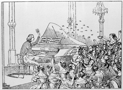Desenho animado do triunfo de Franz Liszt num concerto em Berlim, em 1842. de Unknown artist