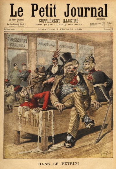Desenho animado sobre a Inglaterra: francês e russo, tem a entrada de uma pastelaria inglesa, rindo do inglês, no Petrin, com o seu aliado alemão, porque o inglês acumula problemas diplomáticos, desde o caso venezuelano, o que marca a aposta de ruptura dip de Unknown artist