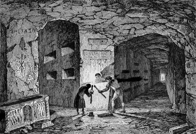 Catacumbas de Roma. Gravura do século XIX. de Unknown artist