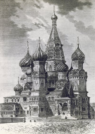 Catedral de Protecção da Santíssima Theotokos no Moat ou Catedral de São Basílio na Praça Vermelha em Moscovo, Rússia, gravada a partir da Rússia Livre de Unknown artist