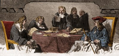 Censura no século XVIII: Sob o Antigo Regime, o serviço é chamado "Gabinete Negro", que é responsável por examinar a correspondência privada por razões de segurança. Gravura do século XIX. de Unknown artist