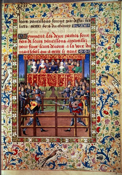 Cerimónias e ordenanças como penhor de batalha: duelo em campo fechado entre dois cavaleiros Miniatura de um manuscrito de Jean de Rolin (século XV) 1460 Paris, B.N. de Unknown artist