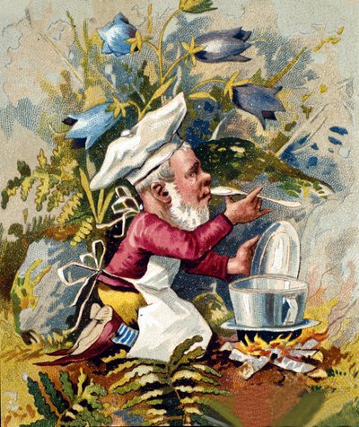 Carácter de anão ou cozinheiro farfadet. Cromolitografia do século XIX. de Unknown artist