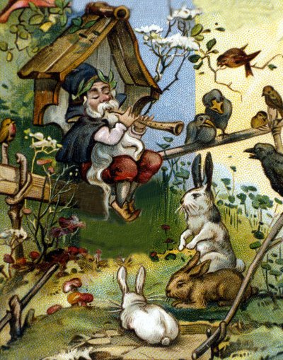 Personagem do flautista anão ou farfadet. Cromolitografia do século XIX. de Unknown artist