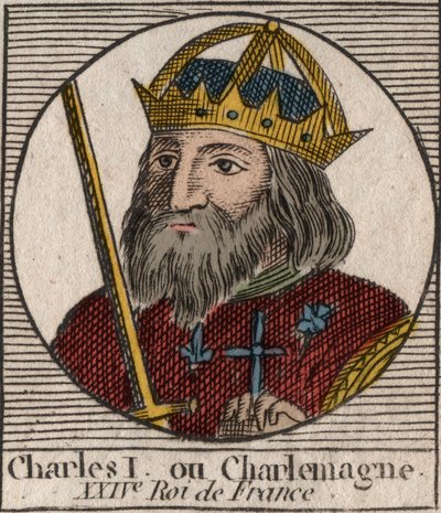 Carlos Magno (Carolus Magnus, Carlos o Grande) (747-814) Rei dos Francos e Imperador Cristão do Ocidente - gravura de "Instruction sur l