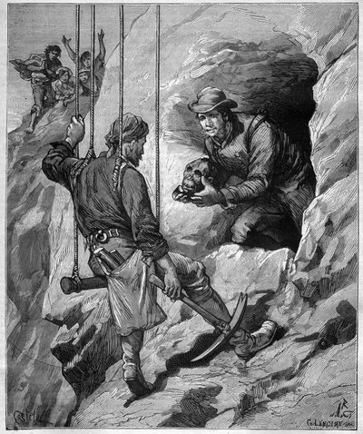 Charles Wiener (1851-1913) Explorador e diplomata francês explorando uma caverna funerária do Peru - gravação em "journal des voyages" 1887 de Unknown artist