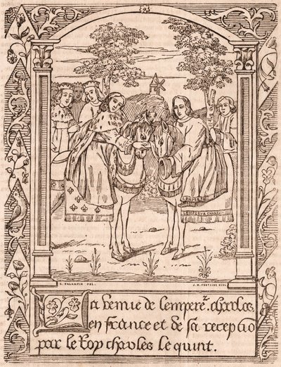 Charles the Fifth recebe o Imperador Carlos IV, Sacro Imperador Romano e Rei da Boêmia de Unknown