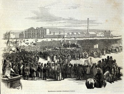 Manifestação Caritativa em Kennington Common: é um movimento político trabalhista precursor do socialismo, Gravura de 1848 de Unknown artist