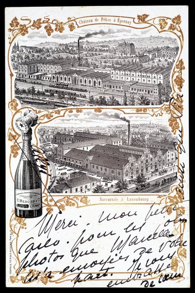 Chateau de Beijing em Epernay e a sucursal de Champagne "Mercier" no Luxemburgo, início do século XX de Unknown Artist