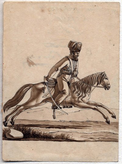 "Chef (ataman) cosaque" (Ataman de Cossacos) Dessin anonyme 1818 Dim 11,4x8,2 cm Private Collection de Unknown artist