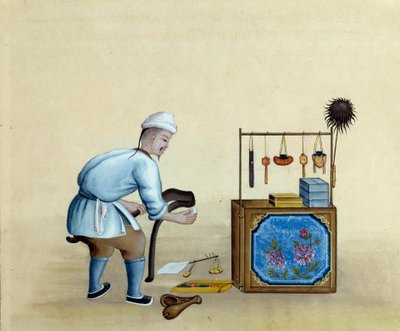 Tesoura de afiar chinês para cortar lingotes de prata. Desenho do século XVII. Paris. B N de Unknown artist