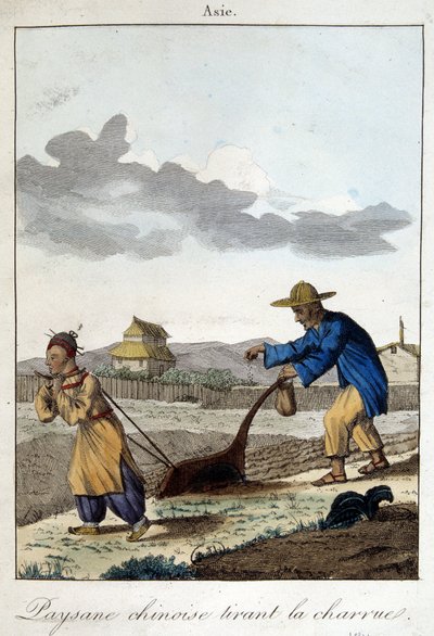 O camponês chinês a puxar o arado. Em "Hábitos e Costumes dos Povos", ed. Hocquart de Unknown artist