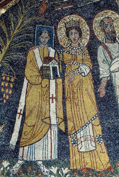 Cristo entre São Paulo, Santa Cecília, São Pascal, São Pedro, São Valeriano e Santa Agata (Mosaico, 821) de Unknown artist