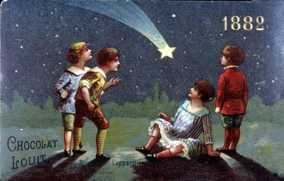 Chromolitografia Chocolat Louit de 1882. As crianças fazem um desejo ao aparecimento da estrela. de Unknown artist