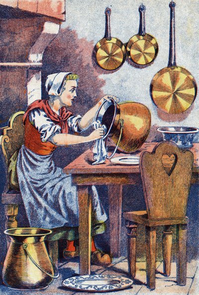 Cinderela em sua cozinha, ", Ilustração para "Cinderela", conto de Charles Perrault (1628-1703), escritor francês. Ilustração anônima. de Unknown artist