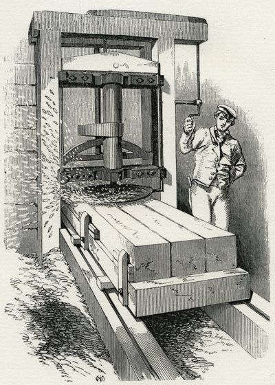 Máquina de aplainar circular utilizada durante a construção do Palácio de Cristal, Londres de Unknown artist