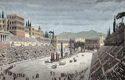 Circus Maximus - O grande circo ou Circo Maxime, em Roma, com uma carruagem - Gravura a cores de Unknown artist